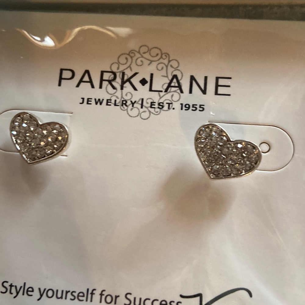 New in box.Park Lane Silver heart-shaped earrings embellished with mini crystals